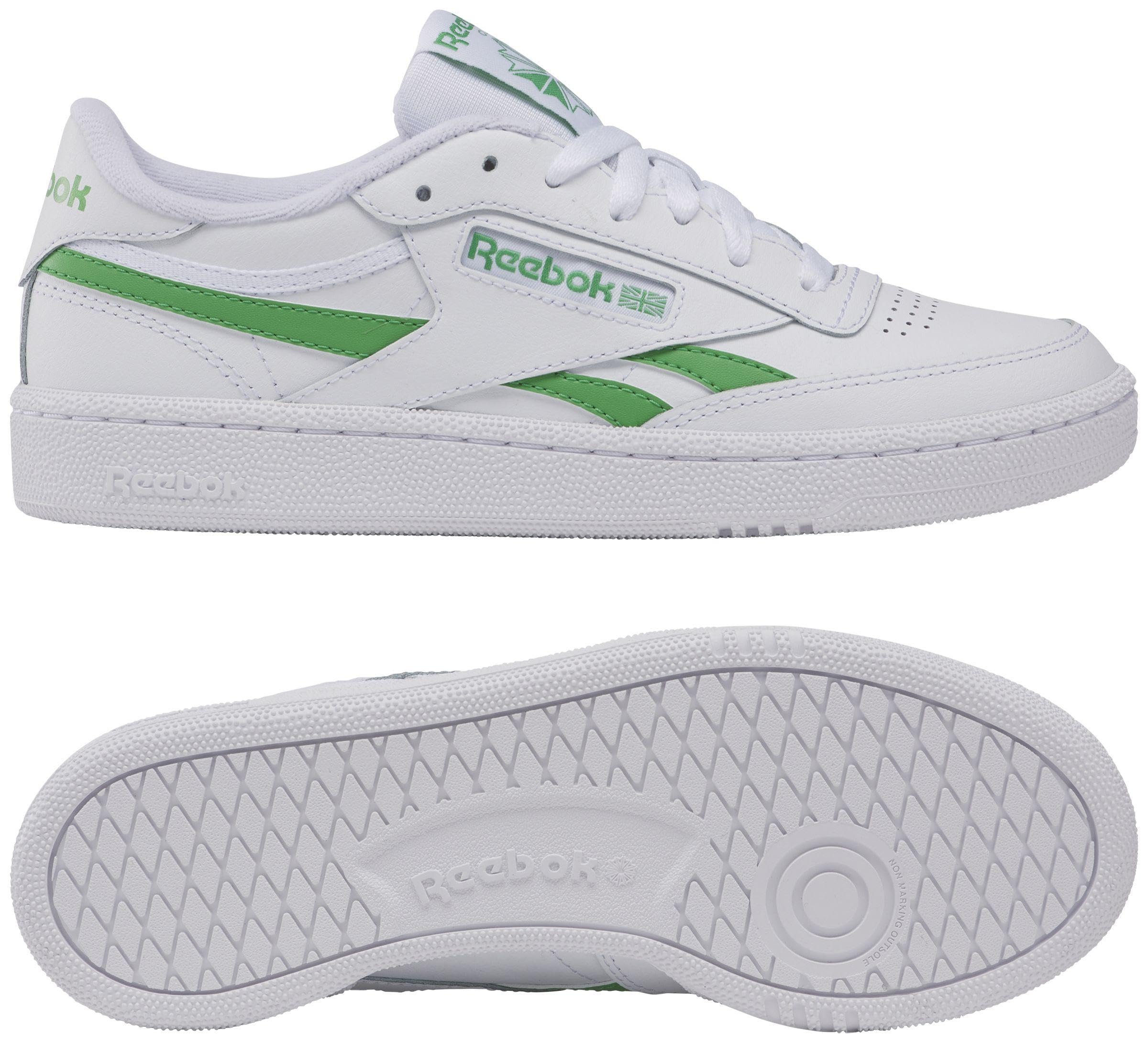 Reebok Women's Club C Revenge Sneaker, Footwear White/Sport Green/Footwear White, Women's Size 9.5