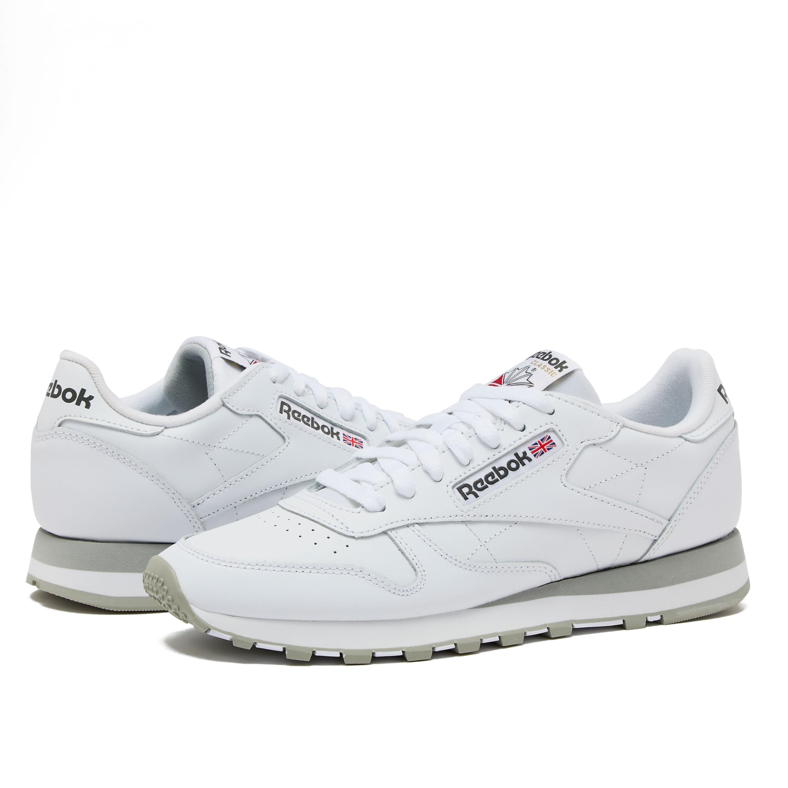 Reebok Classic Leather Sneakers for Men - Black or White Tennis Mens Shoes, Footwear White/Pure Grey3/Pure Grey, 11