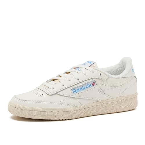 Reebok Club C 85 Vintage Tennis Sneakers for Women, Casual White Womens Shoes, Size 5 to 11 - Chalk/Alabaster/Sky Blue, 11 Medium