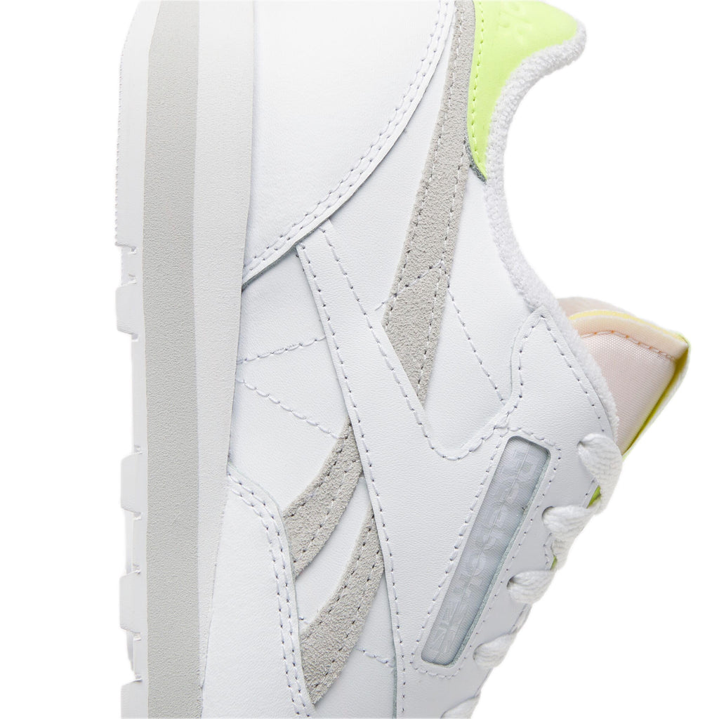 Reebok Women's Classic Leather Sneaker, Footwear White/Pure Grey 2/Acid Yellow, Women's Size 8.5