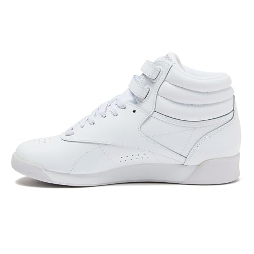 Reebok Women's Freestyle Hi High Top Sneakers for Women, Black or White Basketball and Tennis Shoes Womens Size 5-12, White/Silver, 6.5