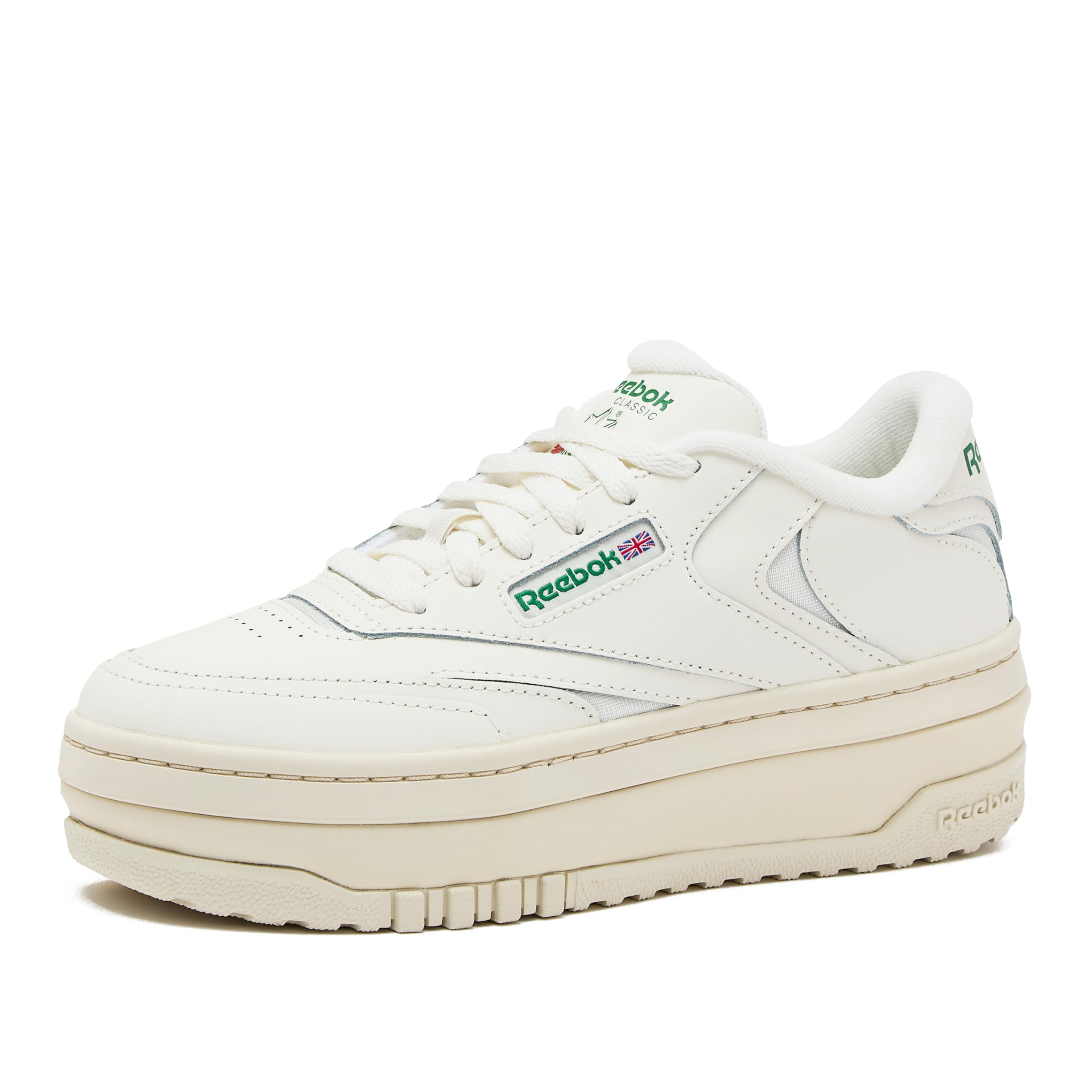 Reebok Club C Extra Platform Sneakers for Women, White Casual Tennis Women's Fashion Sneakers, Womens Shoes Size 5 to 11, Chalk/Chalk/Glen Green, 11 Medium