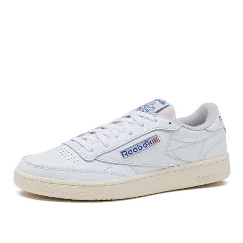 Reebok Club C Vintage Tennis Sneakers for Men, Casual White Mens Shoes, Size 7 to 15, White/Chalk/Vector Blue, 10.5