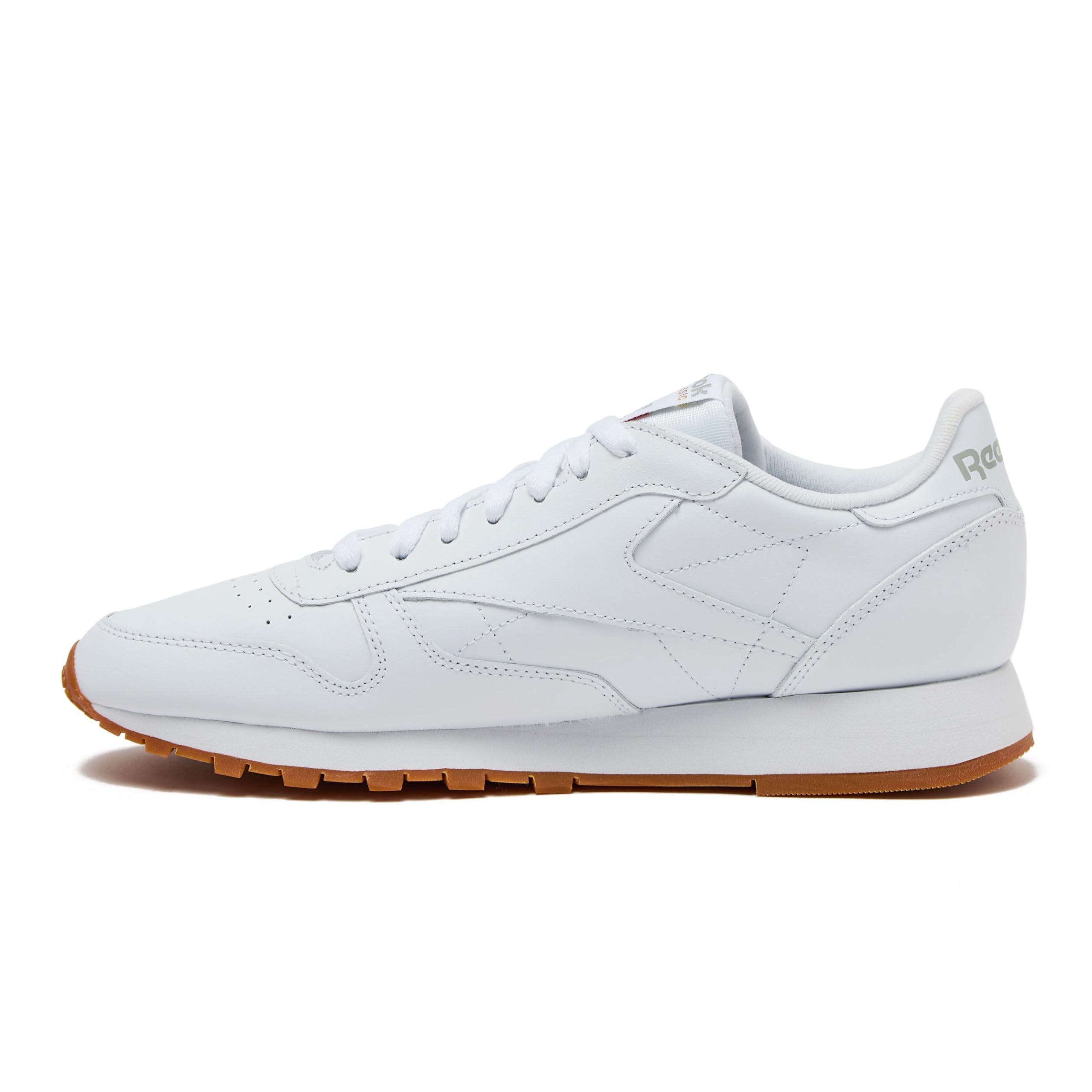 Reebok Classic Leather Sneakers for Men - Black or White Tennis Mens Shoes, Footwear White/Pure Grey3/Reebok Gum3, 18.5
