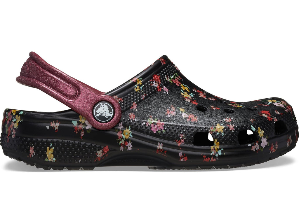 Crocs Kids Unisex Classic Graphic Clogs (Little Kid/Big Kid) Black/Multi Ditsy Floral 3 Medium