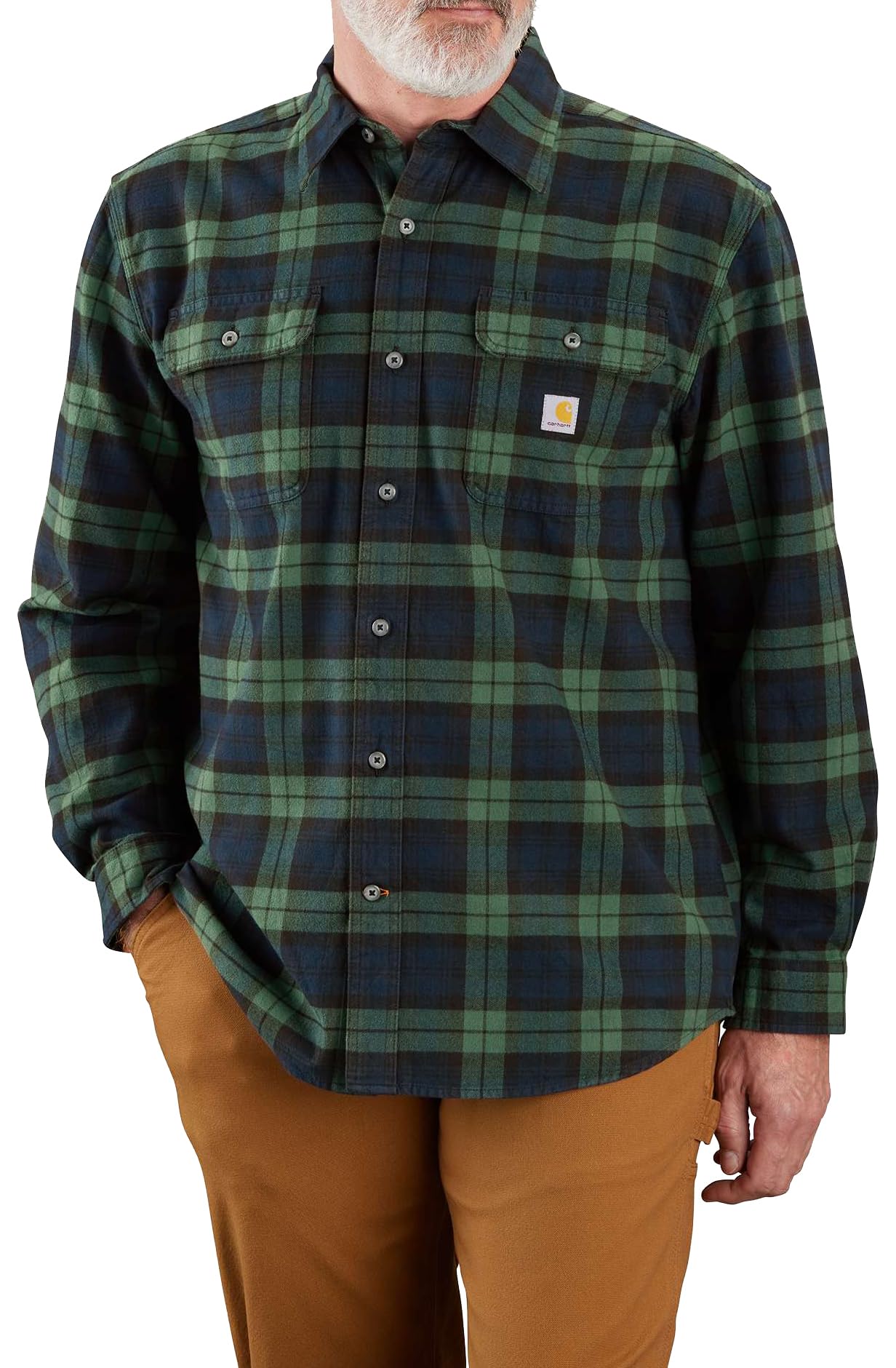 Carhartt Mens Loose Fit Heavyweight Flannel Long Sleeve Plaid Shirt