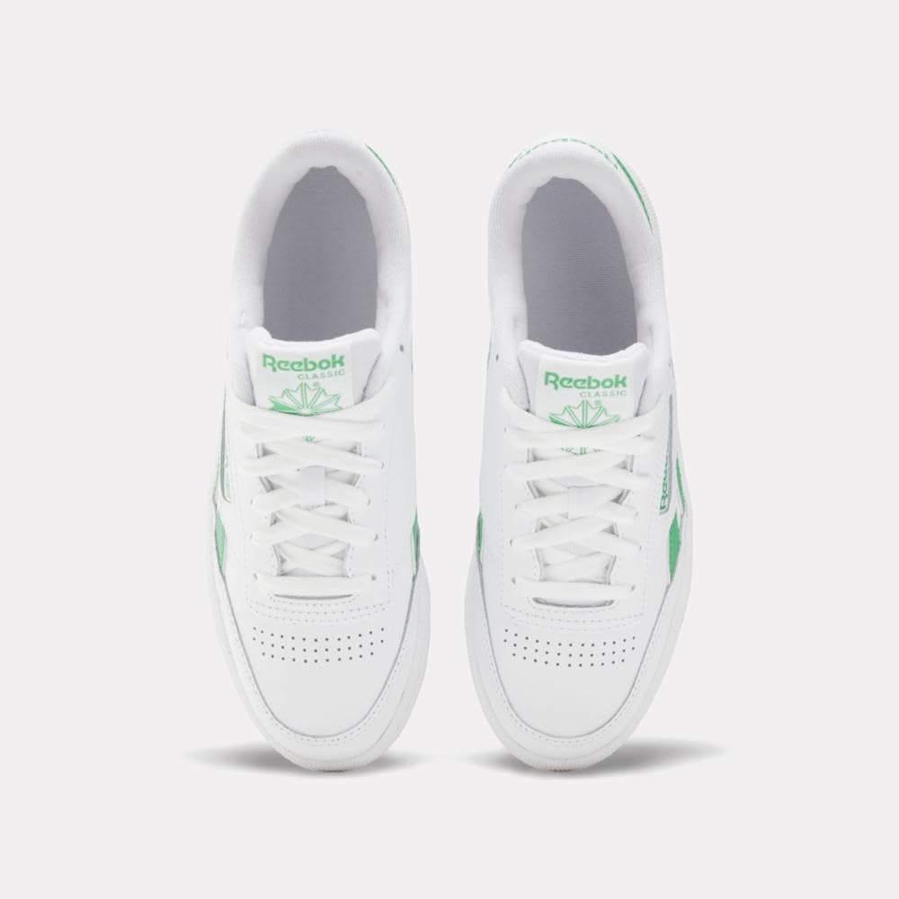 Reebok Women's Club C Revenge Sneaker, Footwear White/Sport Green/Footwear White, Women's Size 9.5