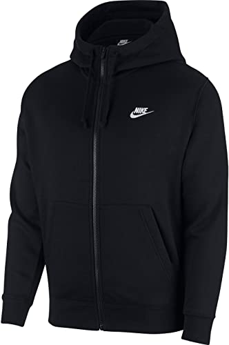 Nike Men's Sportswear Club Fleece Full Zip Hoodie, Fleece Zip-Up Hoodie Men, Black/Black/White, S