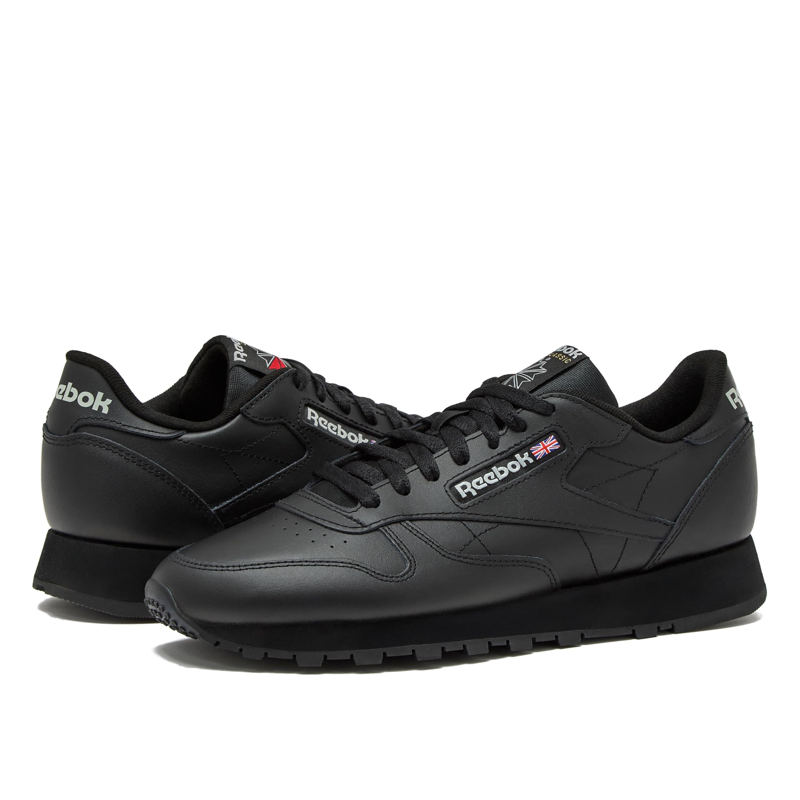 Reebok Classic Leather Sneakers for Men - Black or White Tennis Mens Shoes, Core Black/Core Black/Pure Grey5, 14