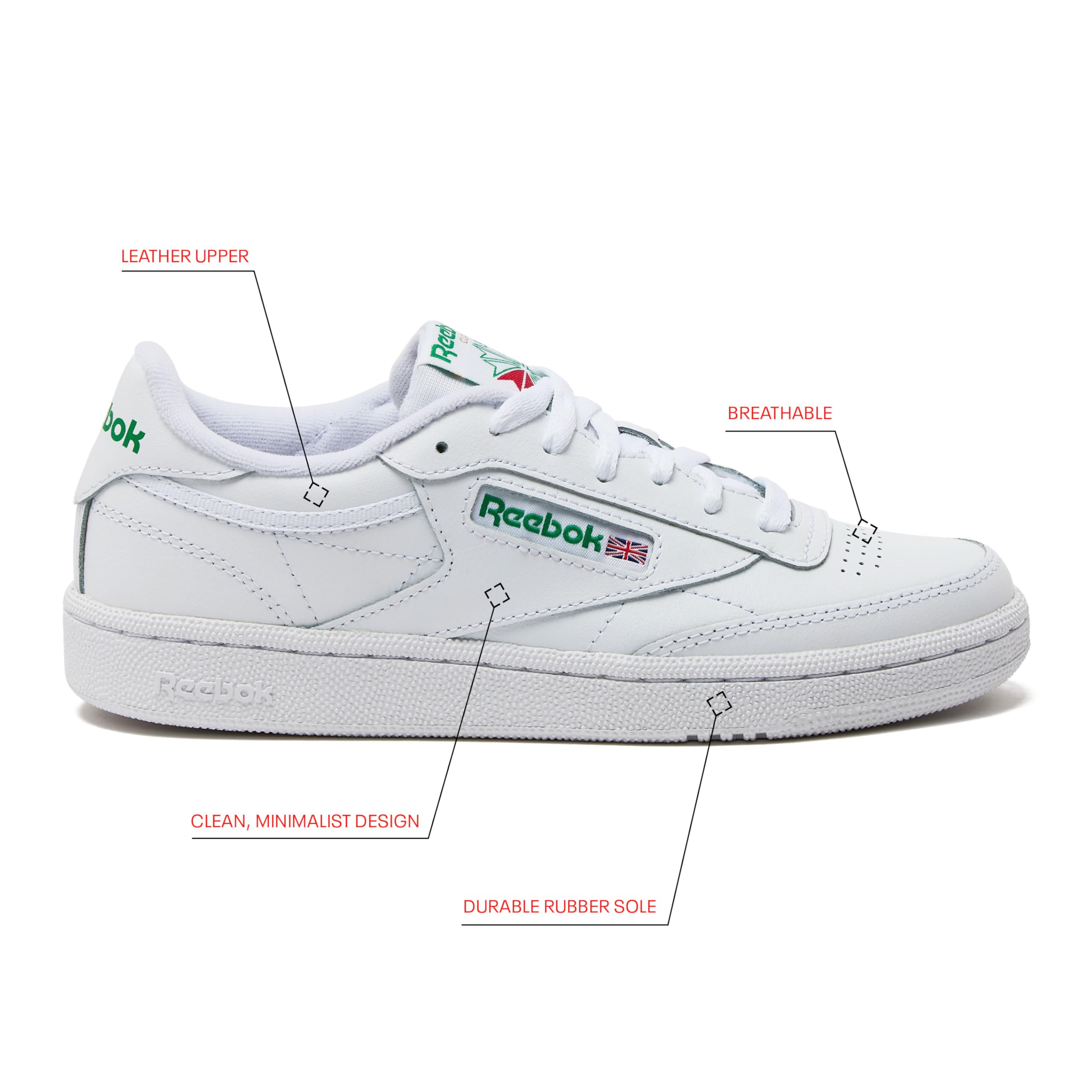 Reebok Club C 85 Tennis Shoes for Women - White Womens Sneakers, Footwear White/Footwear White/Gold Metallic, 7.5