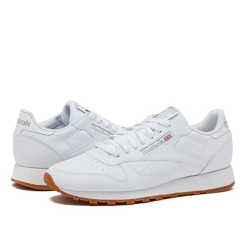 Reebok Classic Leather Sneakers for Men - Black or White Tennis Mens Shoes, Footwear White/Pure Grey3/Reebok Gum3, 13