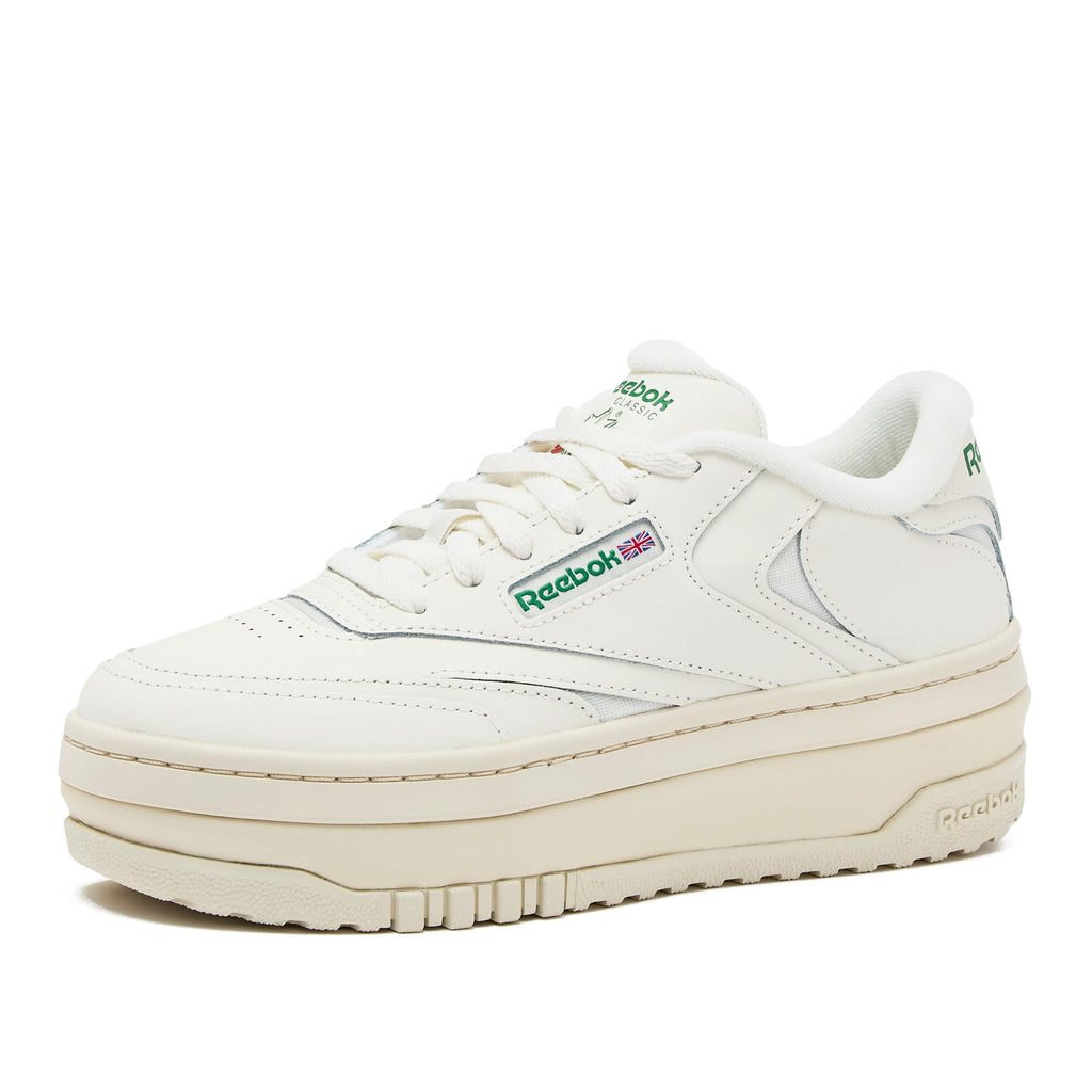 Reebok Club C Extra Platform Sneakers for Women, White Casual Tennis Women's Fashion Sneakers, Womens Shoes Size 5 to 11, Chalk/Chalk/Glen Green, 7.5 Medium