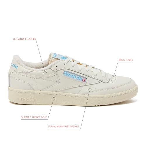 Reebok Club C Vintage Tennis Sneakers for Men, Casual White Mens Shoes, Size 7 to 15, Chalk/Alabaster/Essential Blue, 6.5