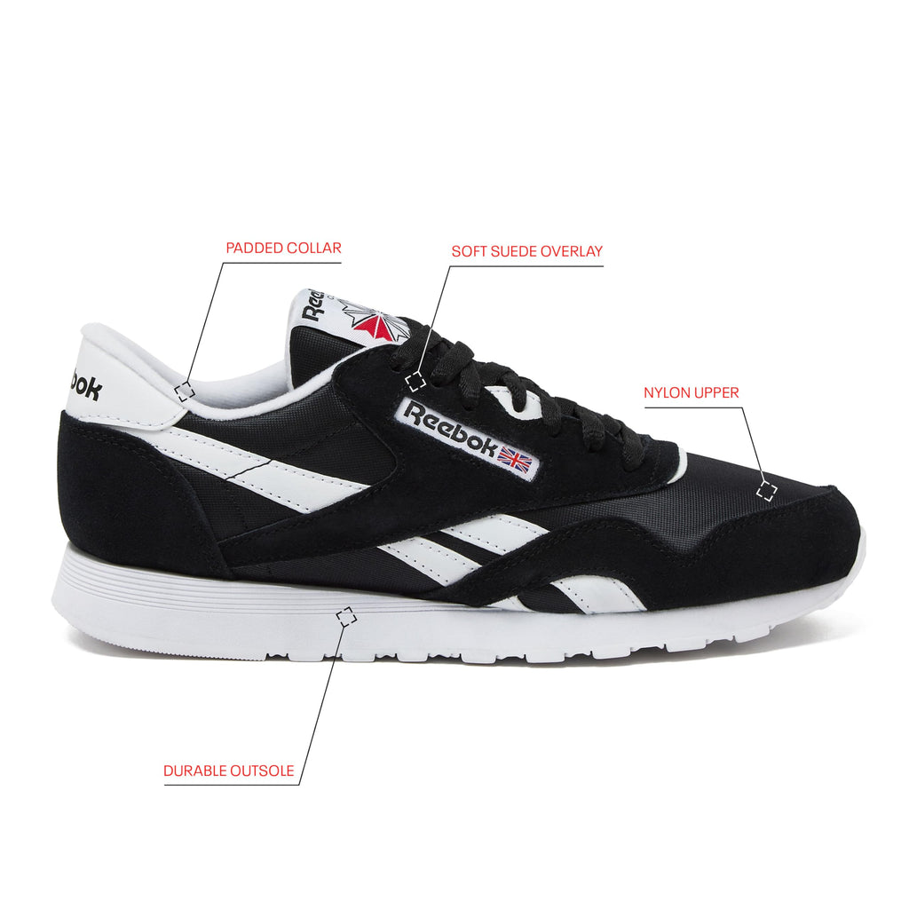 Reebok Classic Nylon Mens Sneakers Tennis Shoes, Core Black/Footwear White/Footwear White, 8.5