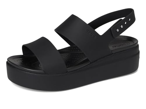 Crocs Brooklyn Low Wedge for Women - Adjustable Buckle Heel Straps with Pushpin Closure, Flexible, and All-Day Wear Black/Black 6 M