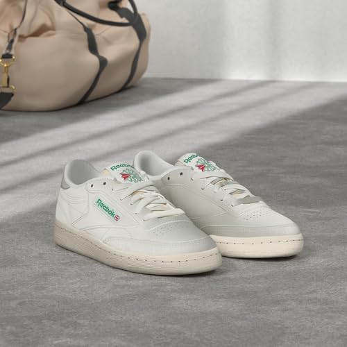 Reebok Club C 85 Vintage Tennis Sneakers for Women, Casual White Womens Shoes, Size 5 to 11 - Chalk/Alabaster/Glen Green, 9.5 Medium