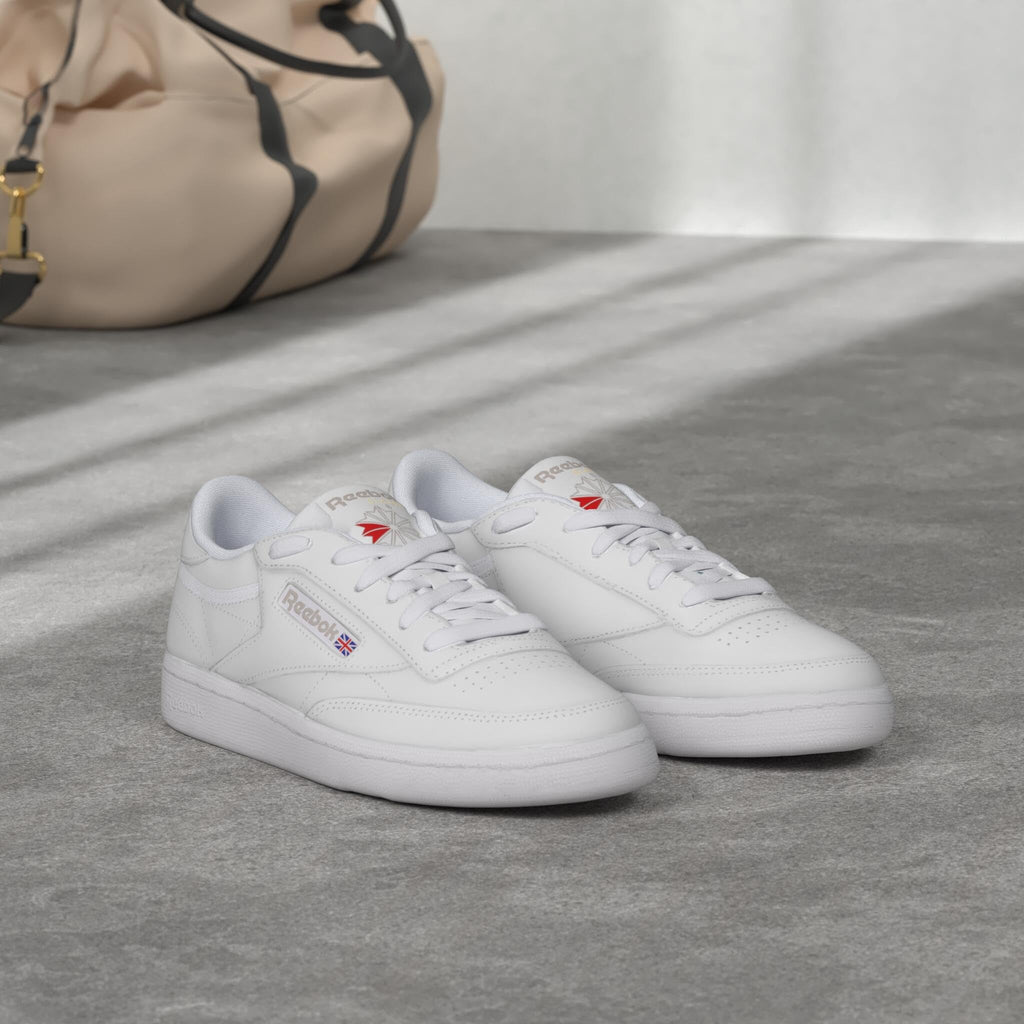 Reebok Club C 85 Tennis Shoes for Women - White Womens Sneakers, White/Light Grey, 8.5