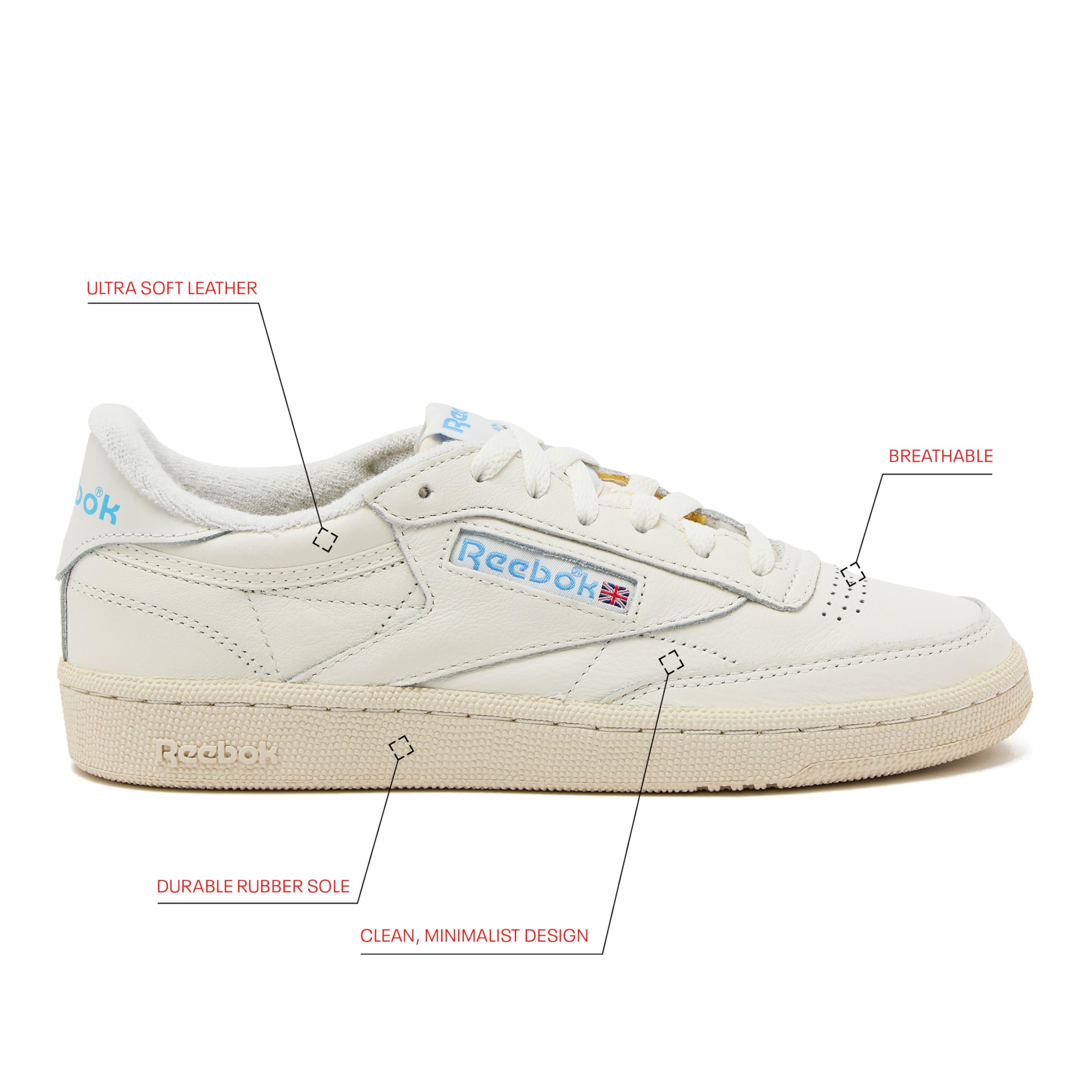Reebok Club C 85 Vintage Tennis Sneakers for Women, Casual White Womens Shoes, Size 5 to 11 - Chalk/Alabaster/Sky Blue, 10 Medium