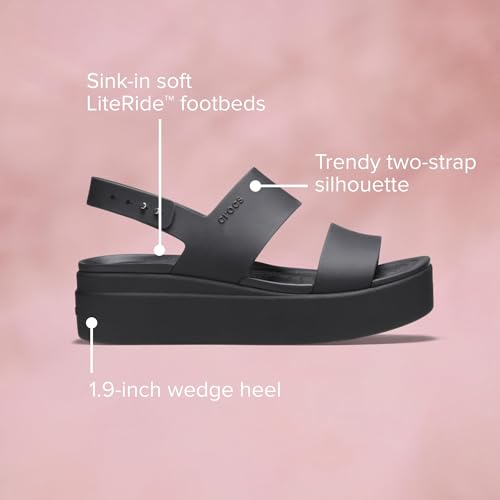 Crocs Brooklyn Low Wedge for Women - Adjustable Buckle Heel Straps with Pushpin Closure, Flexible, and All-Day Wear Black/Black 6 M
