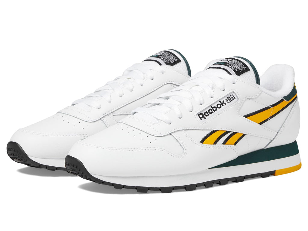 Reebok Unisex Classic Leather Sneaker, White/Fierce Gold/Collegiate Green, 12.5 Women/11 Men