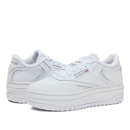 Reebok Club C Extra Platform Sneakers for Women, White Casual Tennis Women's Fashion Sneakers, Womens Shoes Size 5 to 11, Ftwwht/Ftwwht/Pugry3, 8.5 Medium