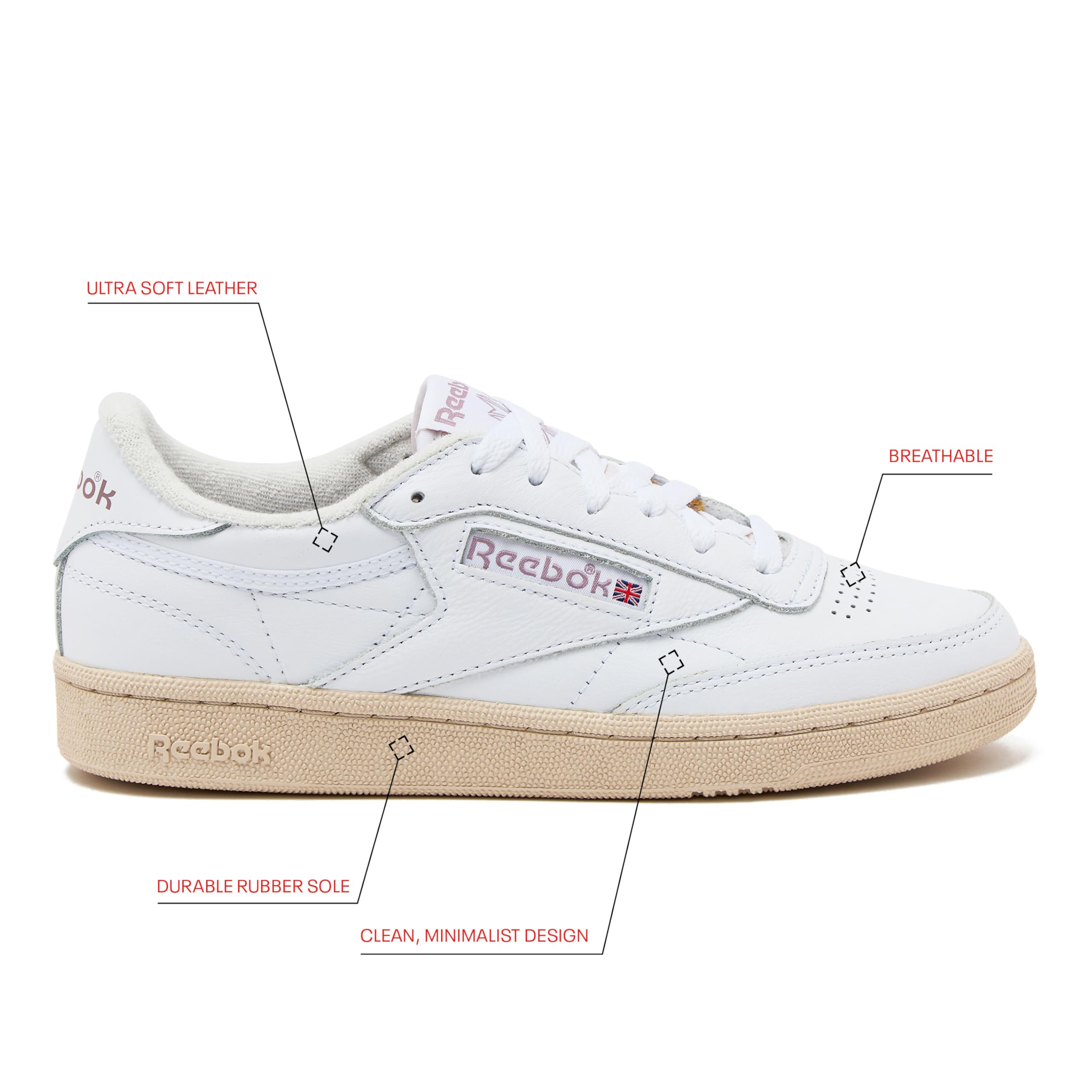 Reebok Club C 85 Vintage Tennis Sneakers for Women, Casual White Womens Shoes, Size 5 to 11 - White/Chalk/Infused Lilac, 5 Medium