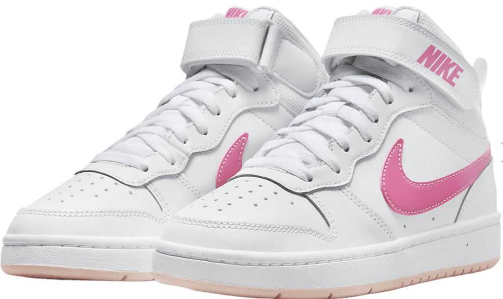 Nike unisex-child Court Borough Mid 2 (Big Kid), White/Pinksicle/Orange Artic Size 6