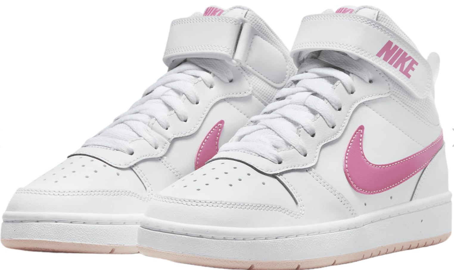 Nike unisex-child Court Borough Mid 2 (Big Kid), White/Pinksicle/Orange Artic Size 6