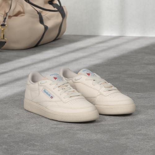 Reebok Club C 85 Vintage Tennis Sneakers for Women, Casual White Womens Shoes, Size 5 to 11 - Chalk/Alabaster/Sky Blue, 11 Medium