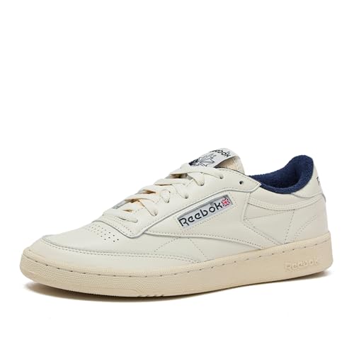 Reebok Club C Vintage Tennis Sneakers for Men, Casual White Mens Shoes, Size 7 to 15, Chalk/Alabaster/Vector Navy, 7.5