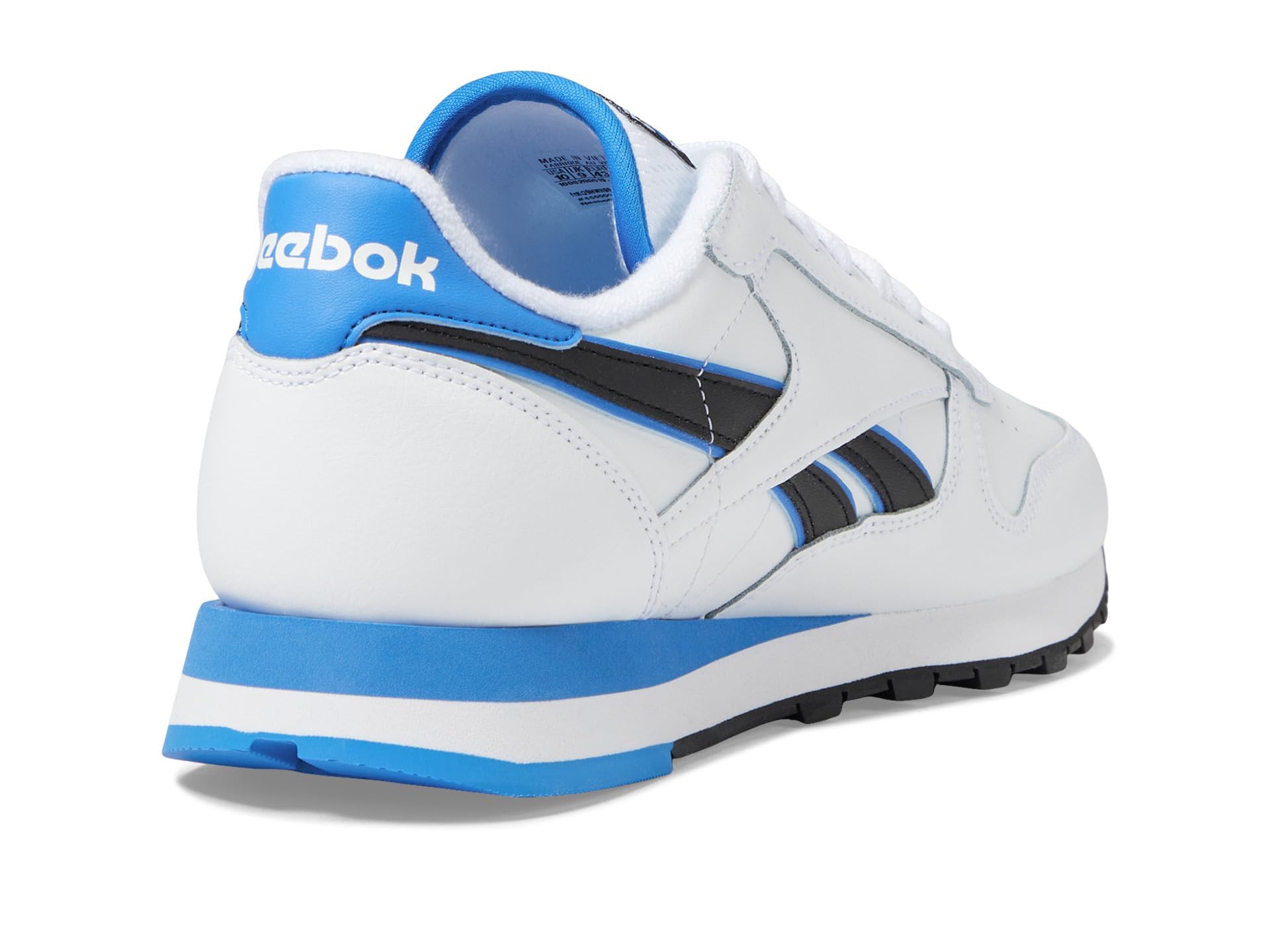Reebok Unisex Classic Leather Sneaker, White/Kinetic Blue/Black, 6.5 Women/5 Men