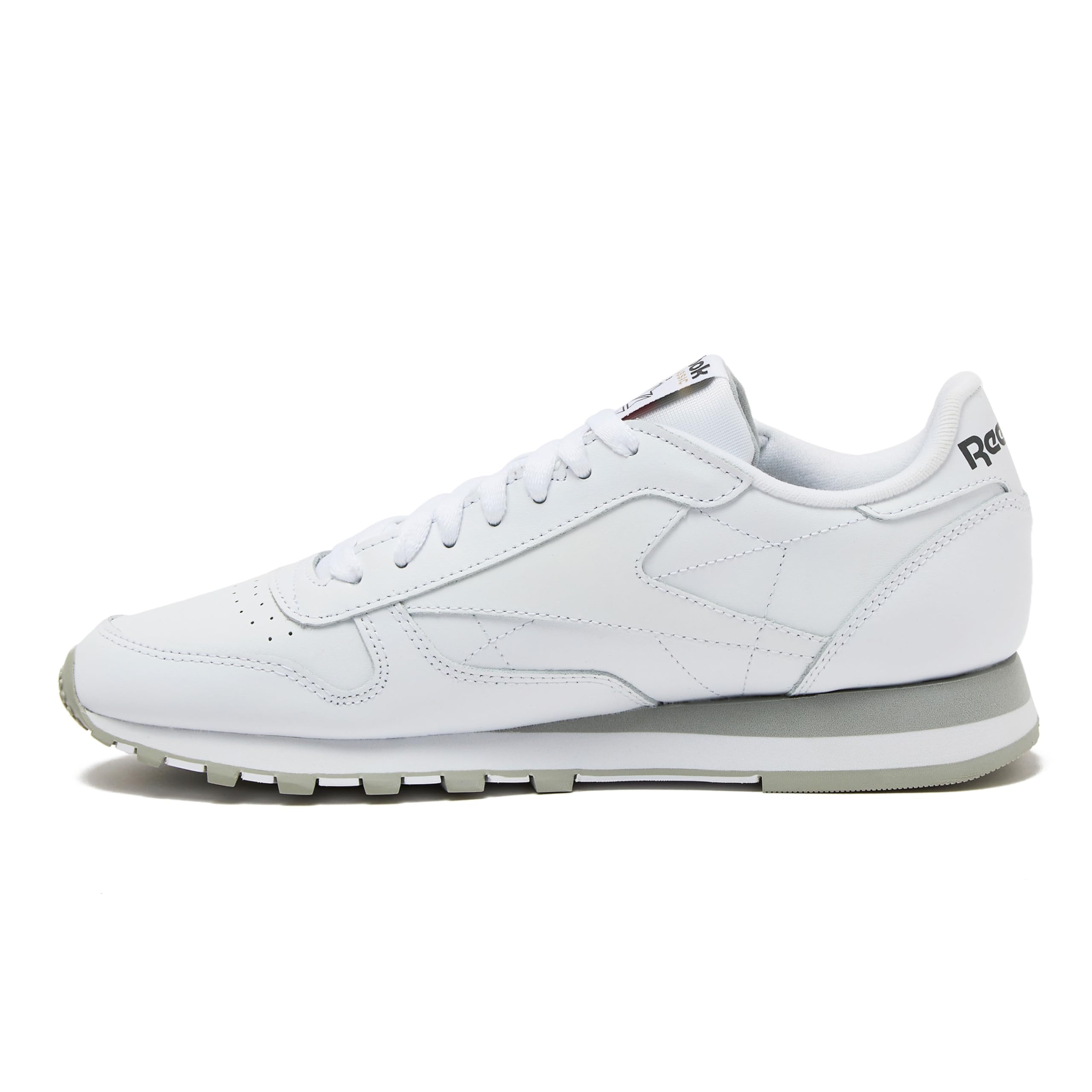 Reebok Classic Leather Sneakers for Men - Black or White Tennis Mens Shoes, Footwear White/Pure Grey3/Pure Grey, 18