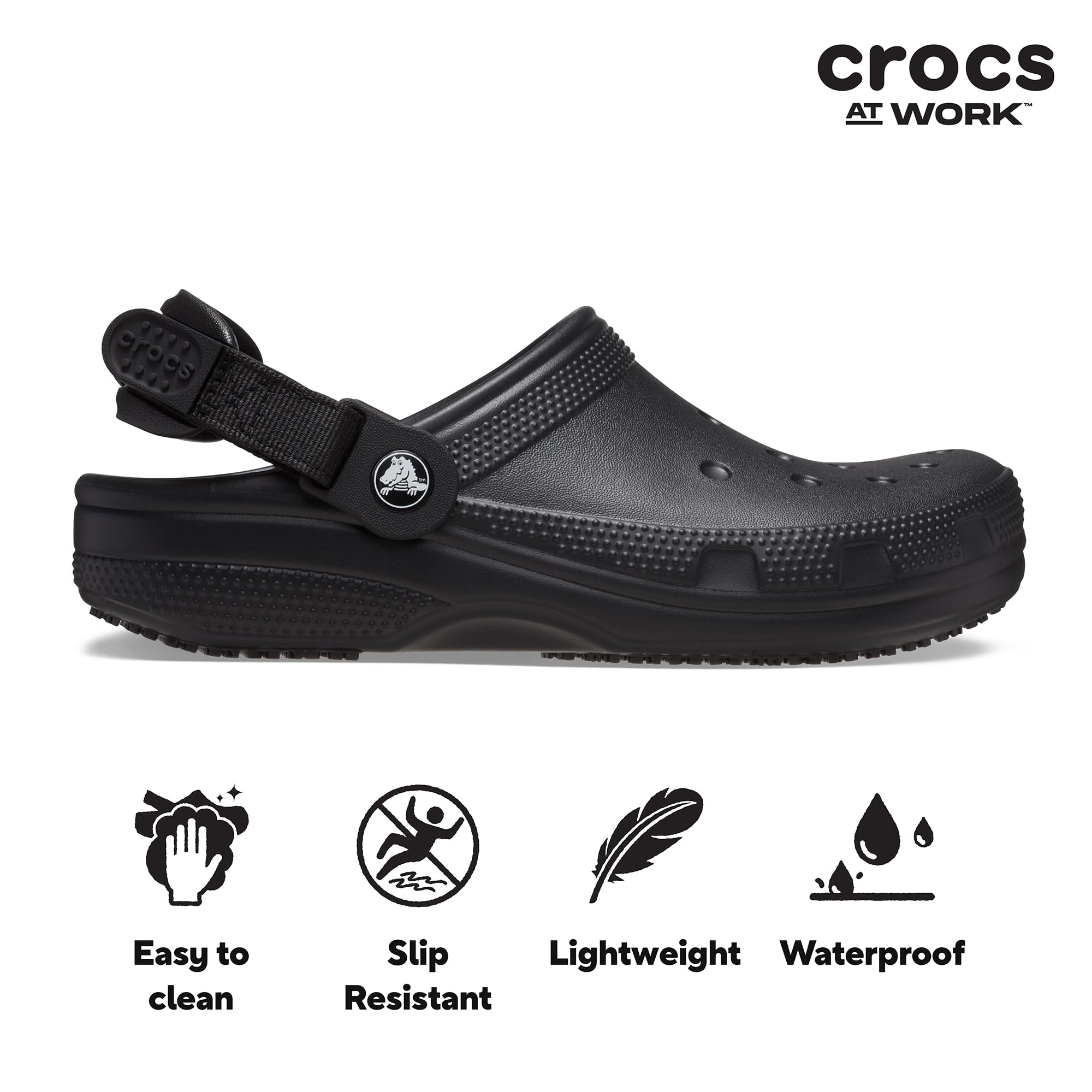 Crocs Unisex-Adult Classic Work Clogs, Adjustable Slip Resistant Work Shoes with Hole-Free Construction