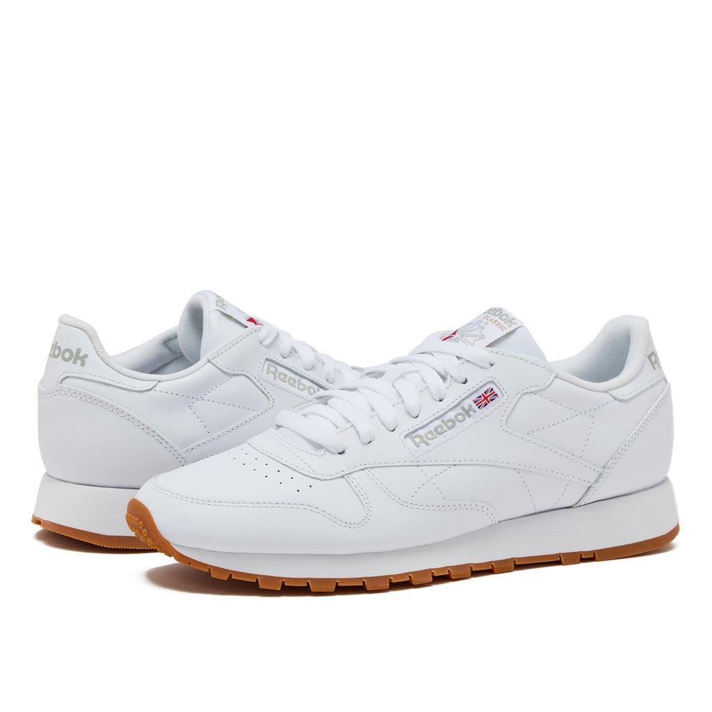 Reebok Classic Leather Sneakers for Men - Black or White Tennis Mens Shoes, Footwear White/Pure Grey3/Reebok Gum3, 6
