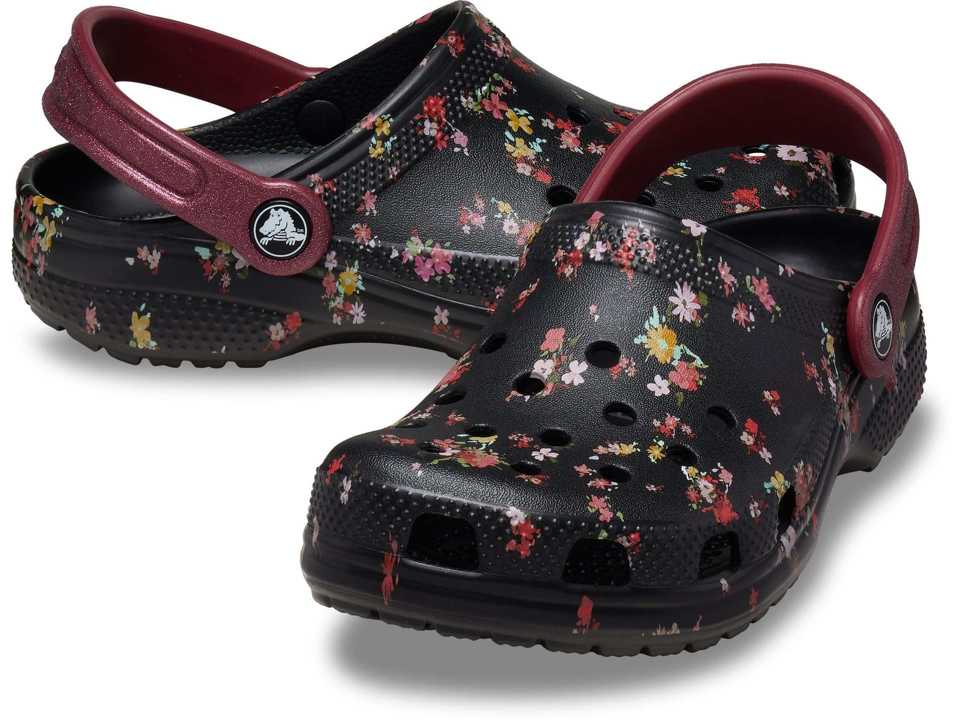 Crocs Kids Unisex Classic Graphic Clogs (Little Kid/Big Kid) Black/Multi Ditsy Floral 3 Medium