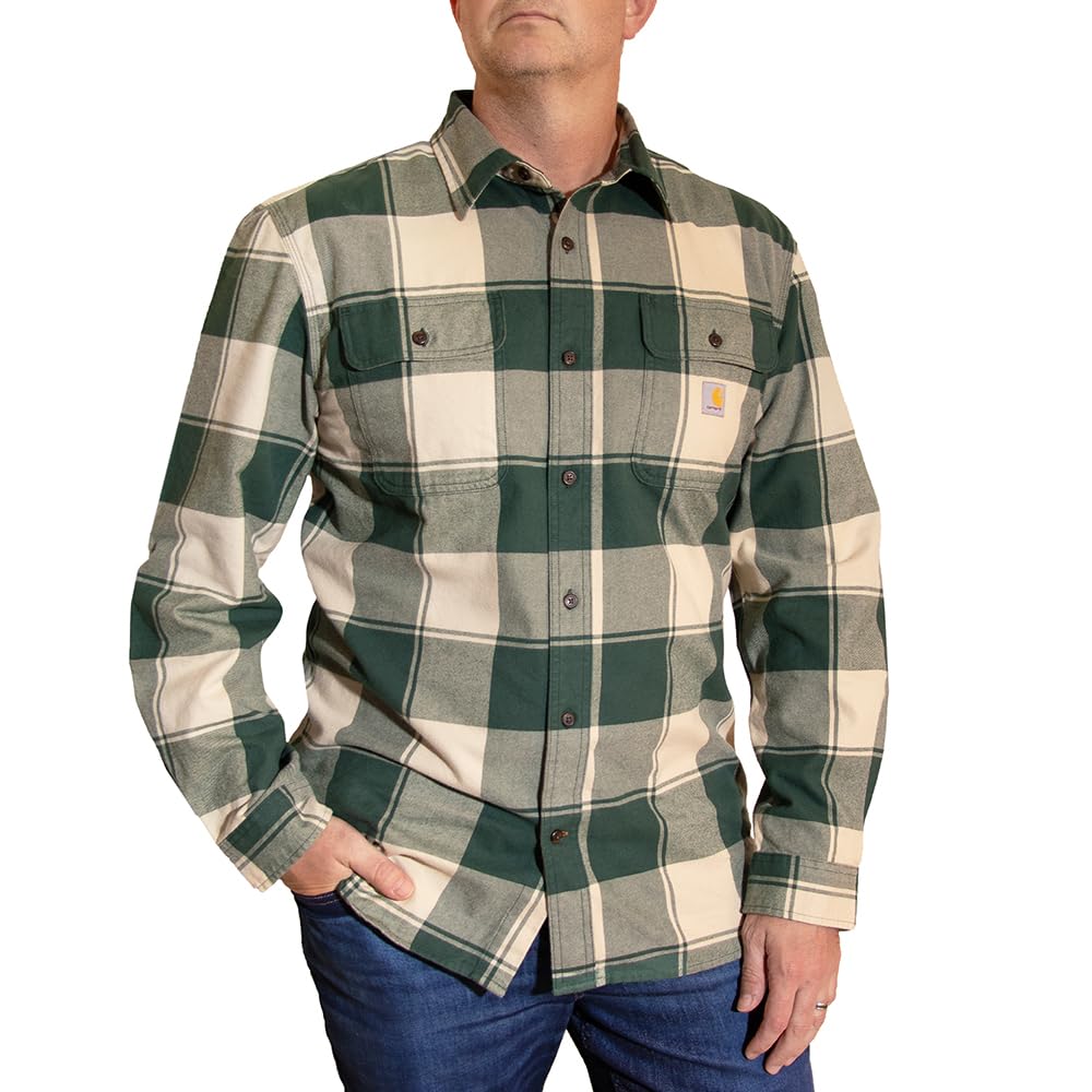 Carhartt Mens Loose Fit Heavyweight Flannel Long Sleeve Plaid Shirt