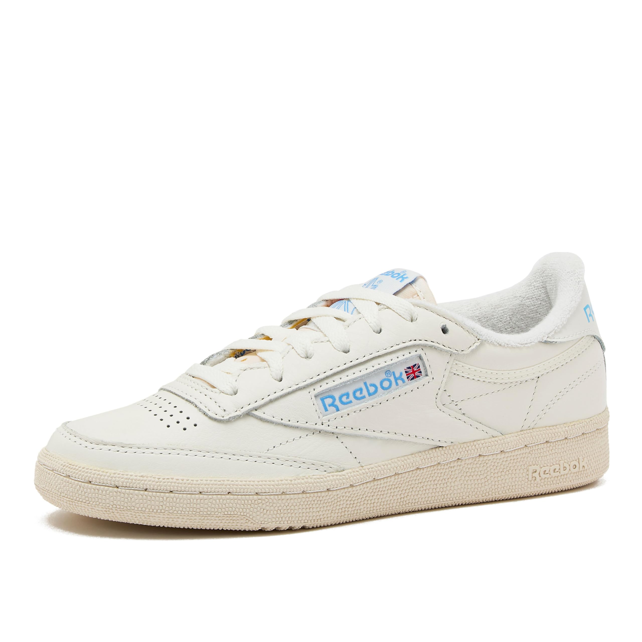 Reebok Club C 85 Vintage Tennis Sneakers for Women, Casual White Womens Shoes, Size 5 to 11 - Chalk/Alabaster/Sky Blue, 7.5 Medium