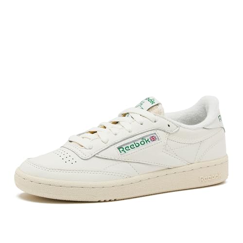 Reebok Club C 85 Vintage Tennis Sneakers for Women, Casual White Womens Shoes, Size 5 to 11 - Chalk/Alabaster/Glen Green, 7 Medium
