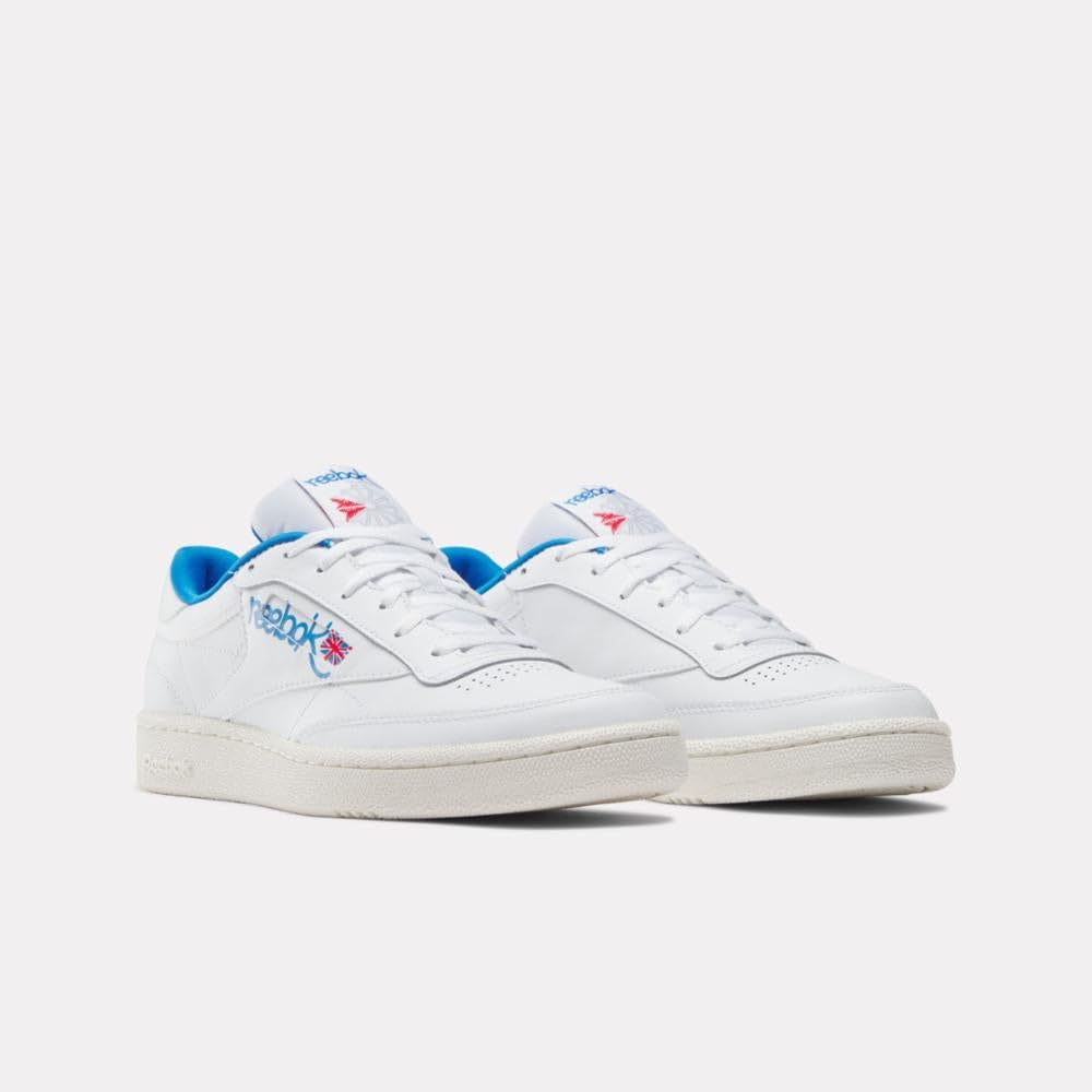 Reebok Men's Club C 85 Sneaker,Footwear White/Chalk/Kinetic Blue,11 Women/9.5 Men
