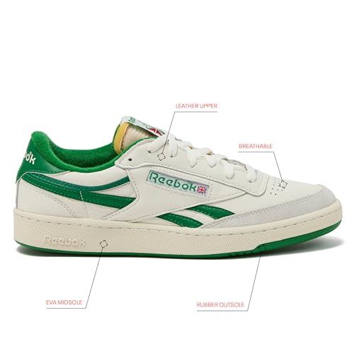 Reebok Club C Revenge Vintage Sneakers for Men - Casual Tennis Mens Shoes, Chalk/White/Glen Green, 9