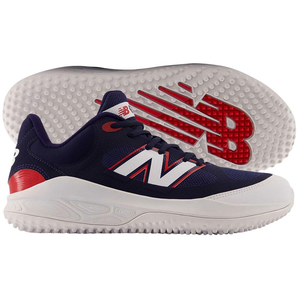 New Balance Men's Fresh Foam 3000 V7 Turf-Trainer Baseball Shoe, White/Team Red/Team Navy, 12.5